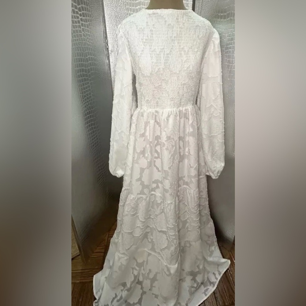 White Hippie Boho Wedding or Party Dress Pucker Leotard Top Full Skirt Floral